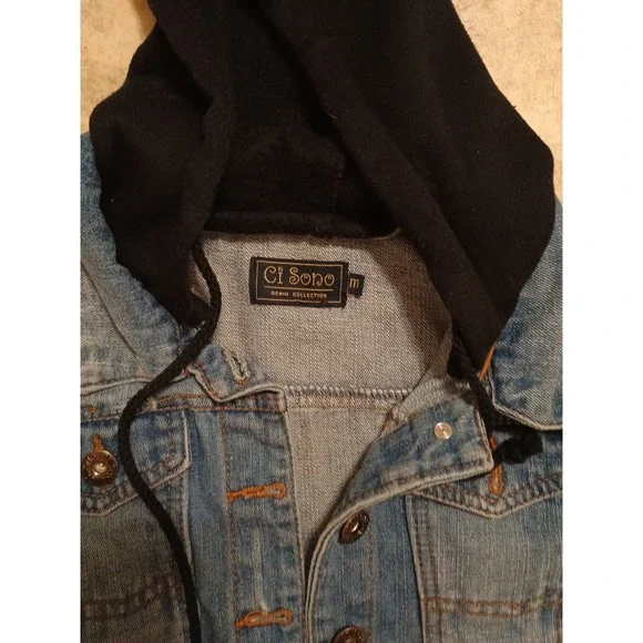 Ci Sono Vest Size Medium Denim Collection Sweatshirt Hooded Jacket Y2k - Picture 2 of 3
